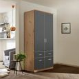 Celle Wardrobe - 91cm - 2 Door - Artisan Oak & Metallic Dark Grey - 4 Drawer