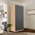 Celle Wardrobe - 91cm - 2 Door - Sonoma Oak & Metallic Dark Grey - 4 Drawer & Extras