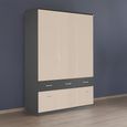 Celle Super Wardrobe - 136cm - 3 Door - 6 Drawer - Metallic Dark Grey & Champagne
