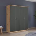 Celle Super Wardrobe - 181cm - 4 Door - Artisan Oak & Metallic Dark Grey