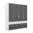 Celle Super Wardrobe - 181cm - 4 Door - with Drawer - Alpine White & Metallic Dark Grey