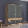 Celle Super Wardrobe - 181cm - 4 Door - with Drawer - Artisan Oak & Metallic Dark Grey
