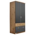 Celle Super Wardrobe - 91cm - 2 Door - 4 Drawer - Artisan Oak & Metallic Dark Grey