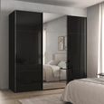 Rauch Contido 242cm 3 Door Sliding Mirror Wardrobe with Extras - Black Glass