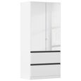 Rauch Costa 91cm 2 Door Combi Wardrobe with Metallic Dark Grey Handle - Alpine White