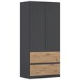 Rauch Costa 91cm 2 Door Wardrobe with Drawers - Metallic Dark Grey and Artisan Oak