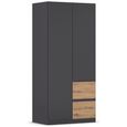 Rauch Costa 91cm 2 Door Wardrobe with LHF Drawers - Metallic Dark Grey and Artisan Oak