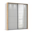 Rauch Credo 181cm 2 Door Sliding Wardrobe with Mirror - Silk Grey and Artisan Oak