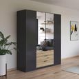 Rauch Davoa 181cm 4 Door Combi Wardrobe - Metallic Dark Grey and Artisan Oak