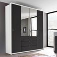 Rauch Erimo 204cm 4 Door Combi Wardrobe with 3 Drawer - Alpine White and Basalt Glass