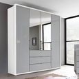 Rauch Erimo 204cm 4 Door Combi Wardrobe with 3 Drawer - Alpine White and Silk Grey Glass