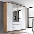 Rauch Erimo 204cm 4 Door Combi Wardrobe with 3 Drawer - Artisan Oak and Crystal White Glass
