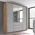 Rauch Erimo 204cm 4 Door Combi Wardrobe with 3 Drawer - Artisan Oak and Silk Grey Glass