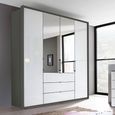 Rauch Erimo 204cm 4 Door Combi Wardrobe with 3 Drawer - Graphite and Crystal White Glass