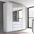 Rauch Erimo 204cm 4 Door Combi Wardrobe with 3 Drawer - Silk Grey and Crystal White Glass
