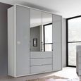 Rauch Erimo 204cm 4 Door Combi Wardrobe with 3 Drawer - Silk Grey and Silk Grey Glass
