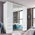 Erimo Wardrobe - 204cm - 4 Door - 6 Drawer - Combi - Alpine White & Crystal White Glass