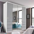 Erimo Wardrobe - 204cm - 4 Door - 6 Drawer - Combi - Alpine White & Silk Grey Glass