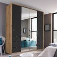 Erimo Wardrobe - 204cm - 4 Door - 6 Drawer - Combi - Artisan Oak & Basalt Glass