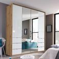 Erimo Wardrobe - 204cm - 4 Door - 6 Drawer - Combi - Artisan Oak & Crystal White Glass