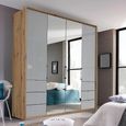 Erimo Wardrobe - 204cm - 4 Door - 6 Drawer - Combi - Artisan Oak & Silk Grey Glass