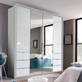 Erimo Wardrobe - 204cm - 4 Door - 6 Drawer - Combi - Silk Grey & Crystal White Glass