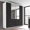 Erimo Wardrobe - 204cm - 4 Door - with Drawer - Combi - Alpine White & Basalt Glass