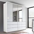 Erimo Wardrobe - 204cm - 4 Door - with Drawer - Combi - Alpine White & Crystal White Glass