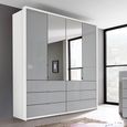 Erimo Wardrobe - 204cm - 4 Door - with Drawer - Combi - Alpine White & Silk Grey Glass