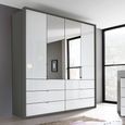 Erimo Wardrobe - 204cm - 4 Door - with Drawer - Combi - Graphite & Crystal White Glass