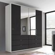 Erimo Wardrobe - 204cm - 4 Door - with Drawer - Combi - Silk Grey & Basalt Glass