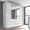 Erimo Wardrobe - 204cm - 4 Door - with Drawer - Combi - Silk Grey & Crystal White Glass