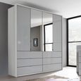 Erimo Wardrobe - 204cm - 4 Door - with Drawer - Combi - Silk Grey & Silk Grey Glass
