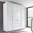 Rauch Erimo 204cm 4 Door Wardrobe with 3 Drawer - Alpine White and Crystal White Glass