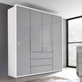 Rauch Erimo 204cm 4 Door Wardrobe with 3 Drawer - Alpine White and Silk Grey Glass