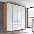 Rauch Erimo 204cm 4 Door Wardrobe with 3 Drawer - Artisan Oak and Crystal White Glass
