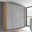 Rauch Erimo 204cm 4 Door Wardrobe with 3 Drawer - Artisan Oak and Silk Grey Glass