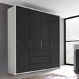 Rauch Erimo 204cm 4 Door Wardrobe with 3 Drawer - Silk Grey and Basalt Glass