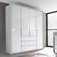 Rauch Erimo 204cm 4 Door Wardrobe with 3 Drawer - Silk Grey and Crystal White Glass