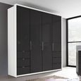 Erimo Wardrobe - 204cm - 4 Door - with 6 Drawer - Alpine White & Basalt Glass