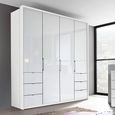 Erimo Wardrobe - 204cm - 4 Door - with 6 Drawer - Alpine White & Crystal White Glass