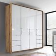 Erimo Wardrobe - 204cm - 4 Door - with 6 Drawer - Artisan Oak & Crystal White Glass