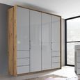 Erimo Wardrobe - 204cm - 4 Door - with 6 Drawer - Artisan Oak & Silk Grey Glass