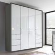 Erimo Wardrobe - 204cm - 4 Door - with 6 Drawer - Graphite & Crystal White Glass