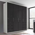 Erimo Wardrobe - 204cm - 4 Door - with 6 Drawer - Silk Grey & Basalt Glass