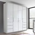 Erimo Wardrobe - 204cm - 4 Door - with 6 Drawer - Silk Grey & Crystal White Glass