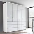 Erimo Wardrobe - 204cm - 4 Door - 6 Drawer - Alpine White & Crystal White Glass