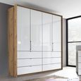Erimo Wardrobe - 204cm - 4 Door - 6 Drawer - Artisan Oak & Crystal White Glass