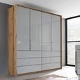 Erimo Wardrobe - 204cm - 4 Door - 6 Drawer - Artisan Oak & Silk Grey Glass