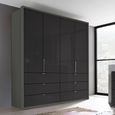 Erimo Wardrobe - 204cm - 4 Door - 6 Drawer - Graphite & Basalt Glass